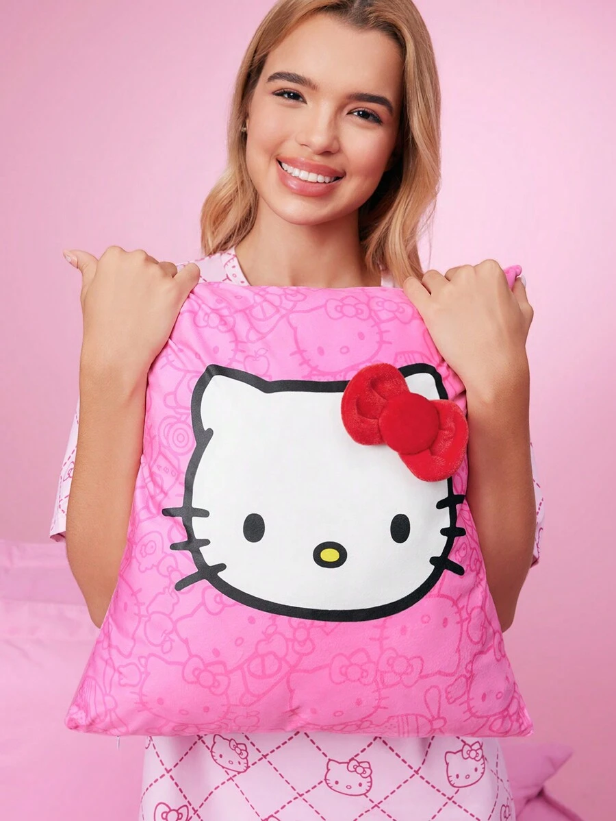 HELLO KITTY AND FRIENDS | SHEIN Kitty Print Pink Decorative Cushion Cover - Pink - View 1
