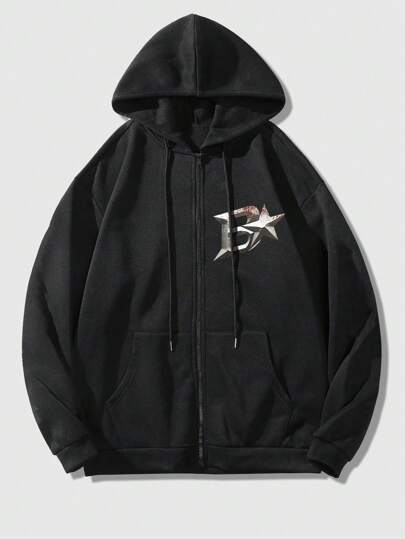 Street Life Sudadera con capucha con cremallera, plumosa, con estampado de lema de personaje, casual para hombre en otoño e invierno