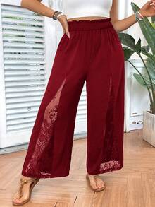 SHEIN VCAY Quần chắp vá ren cỡ lớn - Màu Đỏ Sâu - Xem 5