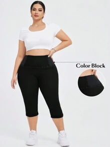 Quần jean Capri dệt kim co giãn, cạp chun cỡ lớn, độ đàn hồi cao, ôm sát, kiểm soát bụng - màu đen - Xem 6
