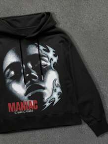 Manfinity Roghcode Men's Face Print Hooded Sweatshirt - Black - View 4