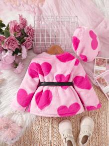 Baby Girl Crew Neck Zip-Up Heart Pattern Fashion Loose Cute Jacket - Watermelon Pink - View 2