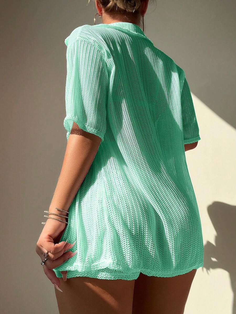 SHEIN Swim Solid Button Front Cover Up Top & Short Set for Sale