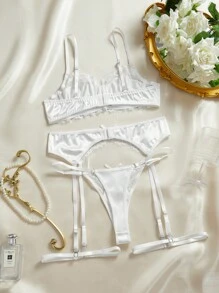 Bộ đồ lót ren có gọng garter tương phản kèm 1 cặp vòng chân - trắng - Xem 2