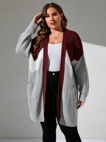 SHEIN LUNE 大码女式拼色简约日常长袖针织开衫 - 彩色 - 查看 4