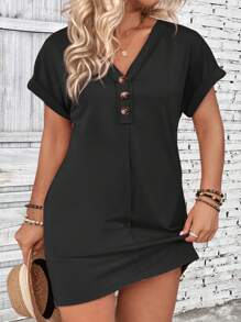 INAWLY Trang phục thường ngày có cổ chữ V tay loe cỡ lớn, mùa hè - màu đen - Xem 1