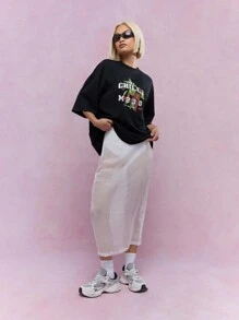 MISSGUIDED 透明网眼阔腿裤半透明轻薄节日海滩派对覆盖裤现代当代裤子夏季 - 白色 - 查看 3