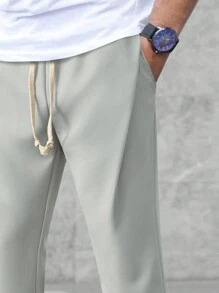 Manfinity Homme 男士純色簡約休閒束口褲 - 灰色 - 查看 3