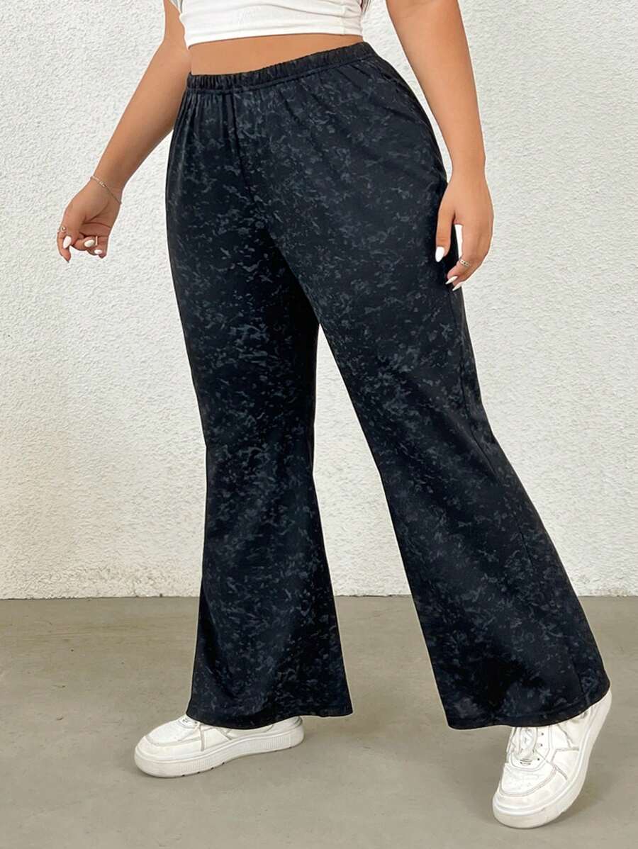 SHEIN EZwear Plus Size Women's Printed Simple Daily Pants - Black - View 1