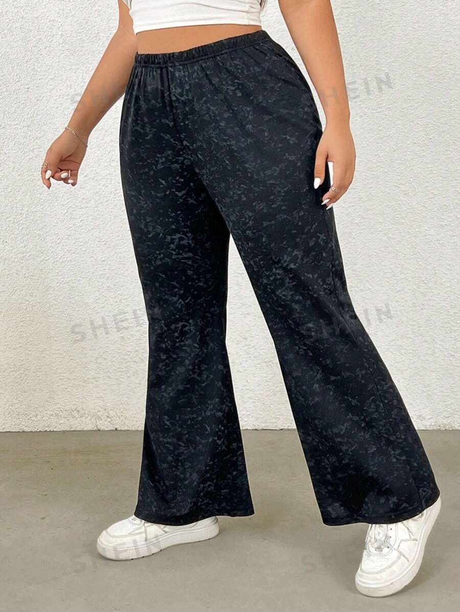 SHEIN EZwear Pantalones sencillos de uso diario con estampado para mujer talla grande
