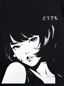 Men Plus Japanese Letter & Figure Graphic Tee - Black - View 3