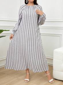 Mulvari Robe ample décontractée à manches longues raglan, col rond, à rayures, pour femmes en grande taille, printemps et été