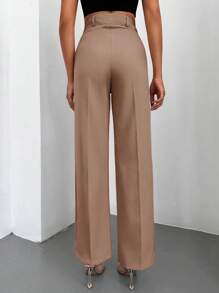 EURMUSE Solid Slant Pocket Straight Leg Suit Pants - Camel - View 2