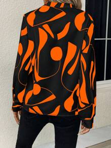 EMERY ROSE V-Neck Long Sleeve All-Over Print Casual Top Fall Cloth For Women - Black - View 2