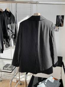 Comfortcana Áo blazer in sọc có túi - màu đen - Xem 2