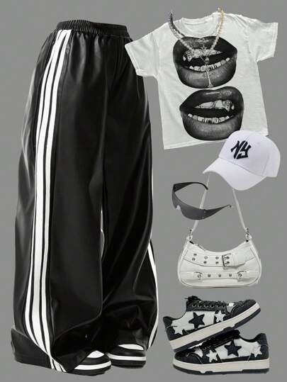 Coolane Damskie spodnie z szerokimi nogawkami, ze skóry PU, z rozcięciami po bokach i tkanym paskiem, odpowiednie na każdą porę roku