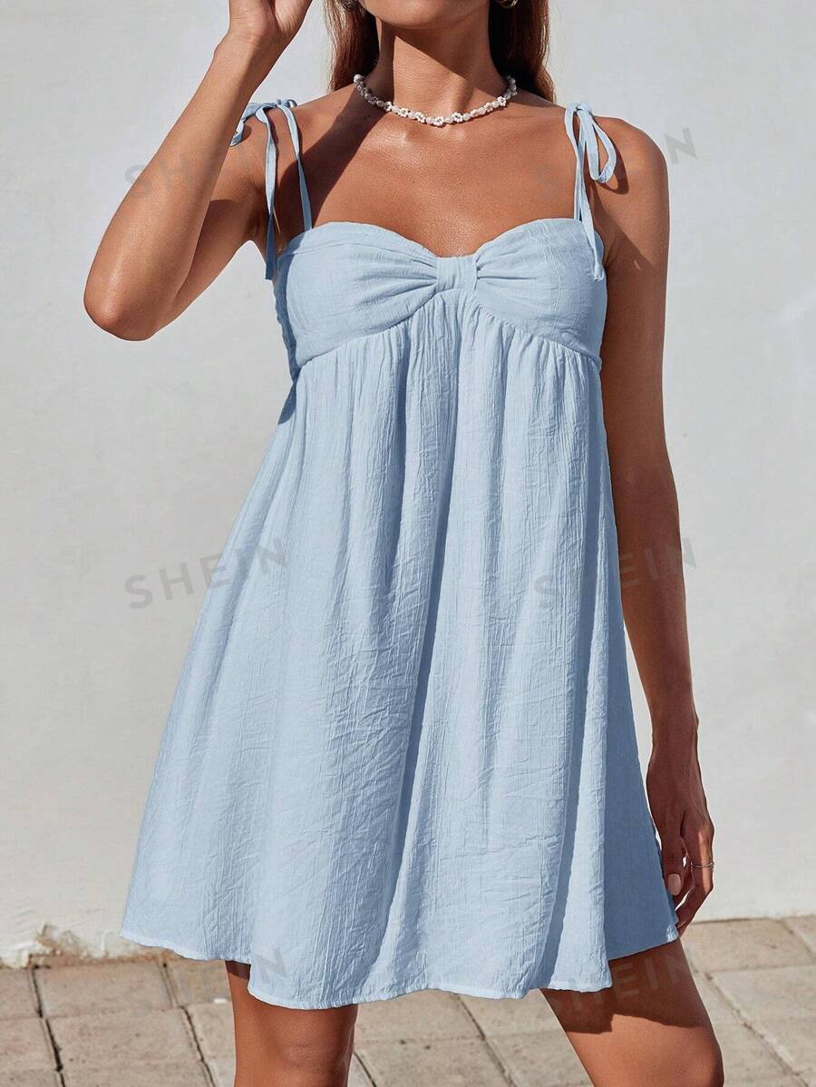 SHEIN EZwear Vestido de lino informal de unicolor con tirantes para mujeres