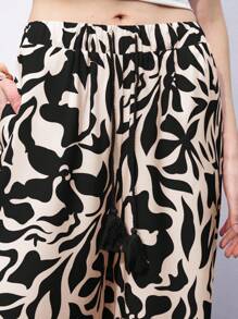 Maija 花卉印花流苏装饰春夏裤，适合节日、度假、海滩 - 黑色 - 查看 3