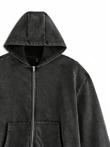 Manfinity RebelGame Sweat-shirt à capuche avec fermeture éclair pour homme, Streetwear tricoté avec Logo de flocon de neige imprimé, surdimensionné, épaules tombantes, pour automne/hiver - Noir - Voir 10