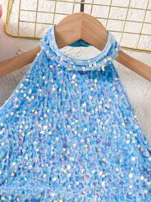 SHEIN Explorewe Tween 女童亮片挂脖派对连衣裙