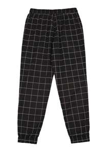 Manfinity Homme Men Loose Grid Print Drawstring Waist Pants, For Fall - Black - View 3