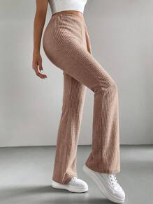 SHEIN EZwear Y2k Women's Solid Color Flared Flared Black Pants - Brown - View 3