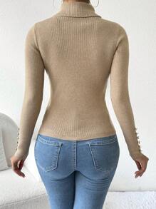 Chiquease 女士高领长袖纯色休闲套头毛衣