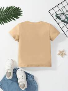 SHEIN Áo thun ngắn tay cổ tròn in họa tiết đầy màu sắc cho bé trai - Màu Khaki - Xem 2