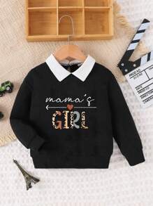 SHEIN 小女孩幼儿“妈妈的女孩”字母印花衬衫领二合一长袖运动衫，春秋季