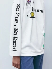 Maija Women's Simple Floral Print Crew Neck Long Sleeve T-Shirt, Spring/Autumn - White - View 4