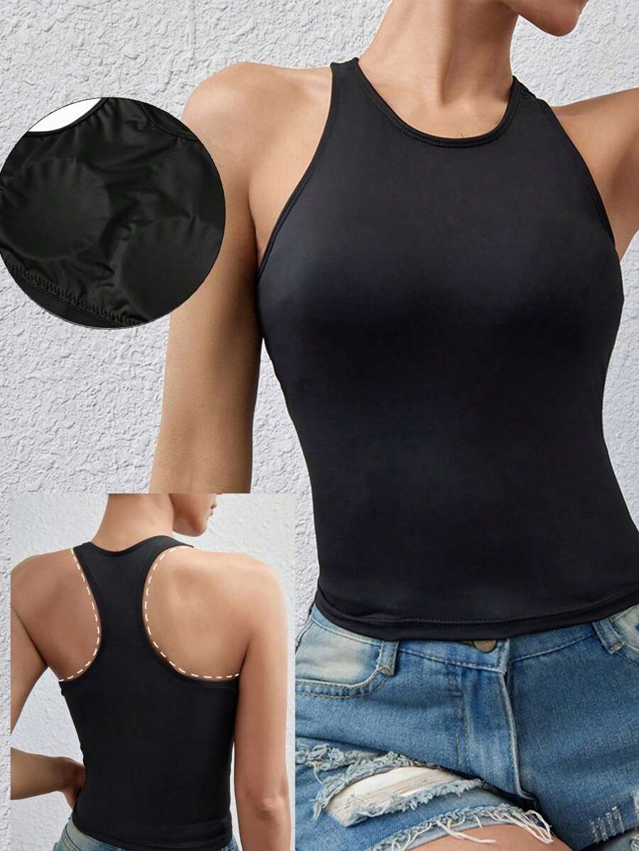 Chiquease Women's Solid Color Simple Casual Summer Tank Top - Black - View 1