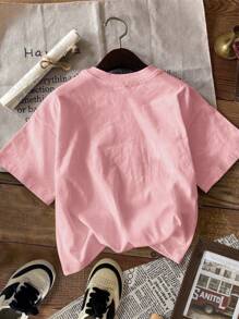 SHEIN EZwear 女士休闲草莓印花宽松圆领短袖 T 恤，适合夏季 - 粉色 - 查看 2