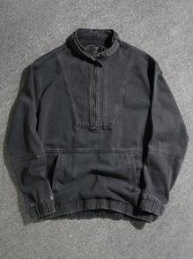 Manfinity Streetrush Chaqueta vaquera casual de manga larga con media cartera con cremallera de unicolor para hombres primavera y otoño