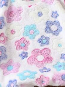 SHEIN Young Girl & Girl Floral Fuzzy Pullover Sweatshirt, Suitable For Pairing With Various Pants, Skirts And Jackets, Versatile And Excellent Cost-Performance, Suitable For Everyday Wear