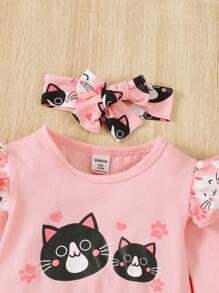Baby Girl Outfit Round Neck Long Sleeve Ruffle Blouse And Straight Casual Pants