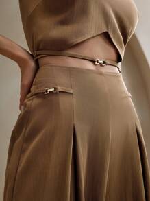 Anewsta 2 piezas Conjunto de top sin mangas con decoración de cadena de estilo minimalista y pantalones de pierna ancha para mujer