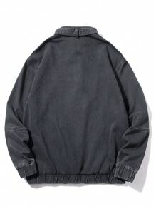 Manfinity Streetrush Chaqueta vaquera casual de manga larga con media cartera con cremallera de unicolor para hombres primavera y otoño
