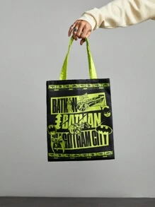 Batman X ROMWE Double-Sided Cartoon & Letter Print Tote Bag - Multicolor - View 4