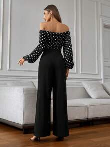 SHEIN Privé Damski wiosenny i letni elegancki kombinezon z odkrytymi ramionami i nadrukiem w kropki