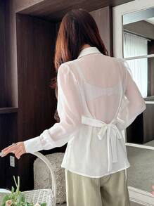 DAZY Áo sơ mi tay dài cài nút rộng rãi thanh lịch quyến rũ cho nữ - trắng - Xem 7