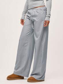 SHEIN BASICS Quần nữ dệt sọc ngang eo thấp thông thường - Nhiều màu - Xem 5