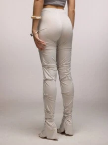 SHEIN SXY 秋季女装扭褶紧身全长打底裤 - 淺灰色 - 查看 2