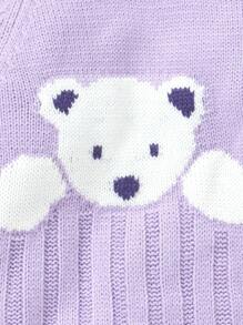 Mono de punto con lindo estampado de oso para bebé niña caqui - Morado - Ver 5