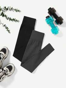 Easithlete 2 条装女式罗纹紧身裤 - 高腰收腹提臀修身瑜伽裤，适合健身、运动、跑步、骑行、瑜伽、泡菜球运动、休闲 - 彩色 - 查看 8