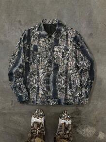 Manfinity Roghcode Men's All-Over Print Casual Long Sleeve Shacket With Pockets - Khaki - View 1