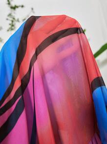 SHEIN Slayr Plus Size Round Neck Short Sleeve Graffiti Print Loose Casual Shawl Summer - Multicolor - View 6