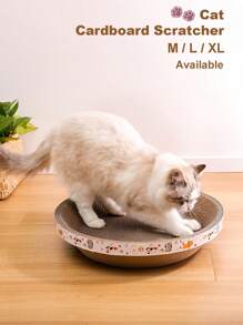 1pc Round Cardboard Cat Bed, Cat Scratching Board, Corrugated Paper Cartoon Design Cat Scratcher,Suitable For Small/Medium/Large Size Cat,M/L/XL Christmas For Holiday Gift Giving