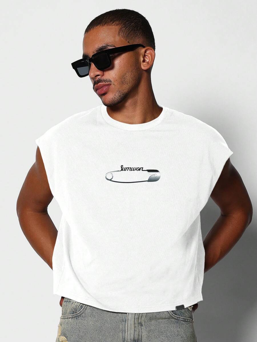 SUMWON 带别针图案印花的短款背心 - 白色 - 查看 1