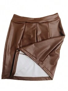 Solid Color Sexy Bodycon Faux Leather Mini Skirt