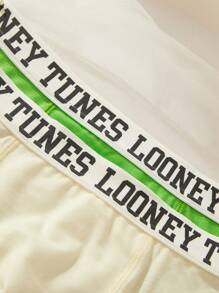 LOONEY TUNES X SHEIN Quần lót Boxer Tween Boy 2 chiếc màu xanh lá cây và màu be thoải mái, nhiều màu sắc, thể thao, cơ bản, in hình hoạt hình - Nhiều màu - Xem 3